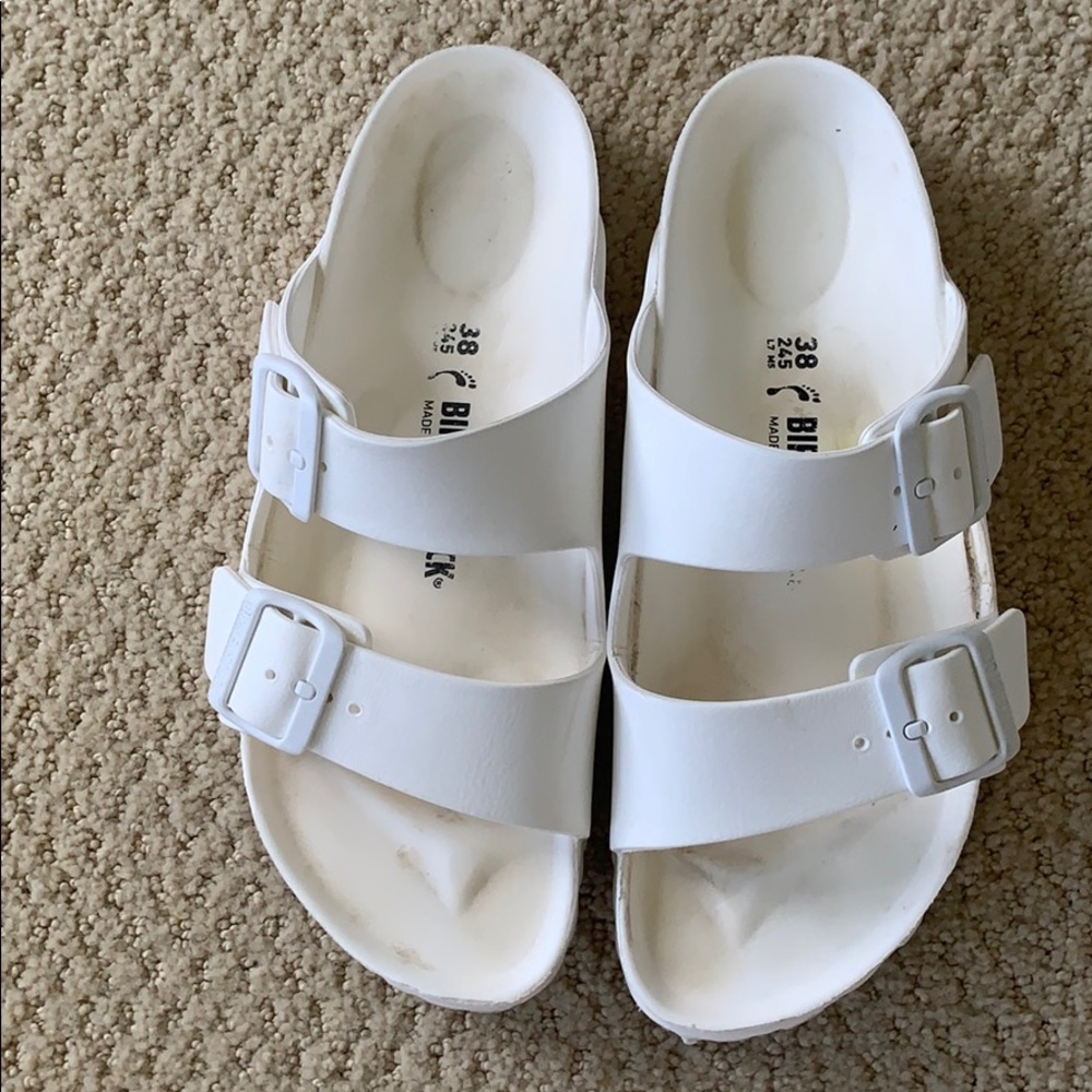 All White Birkenstock Slip On Sandals